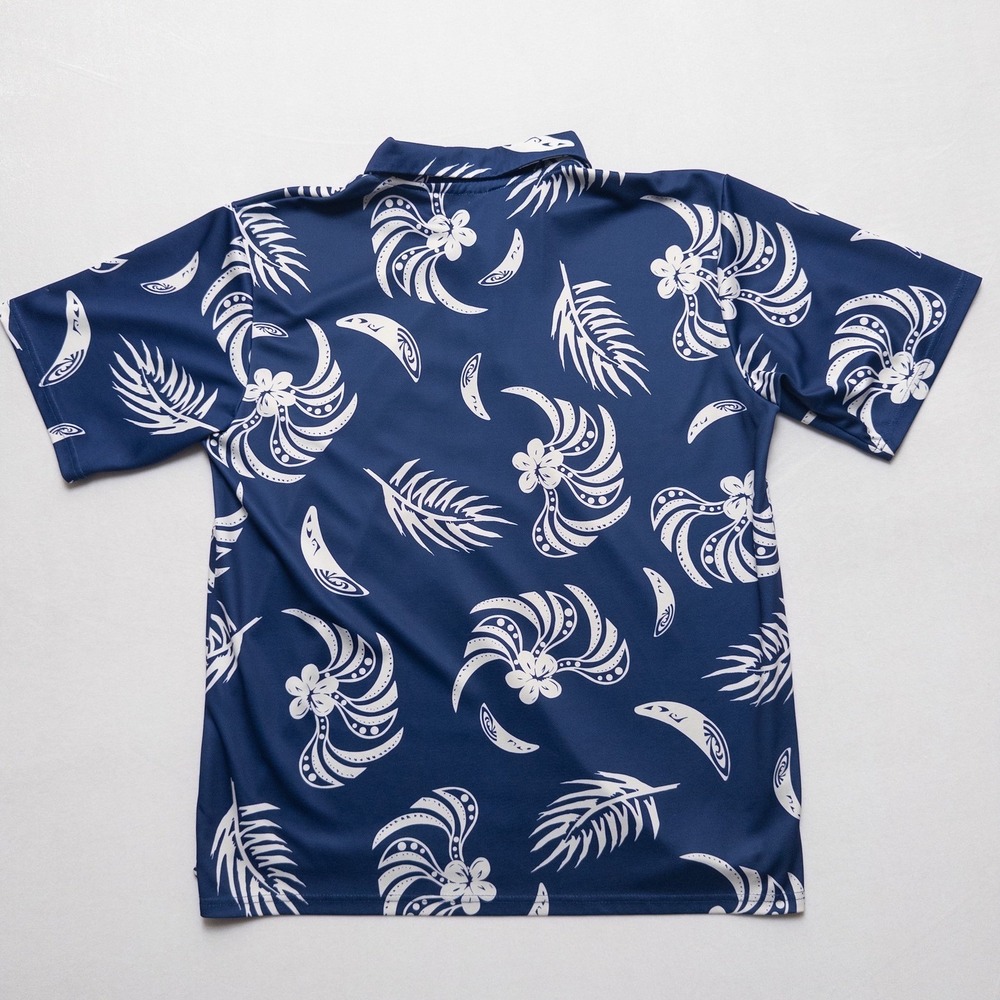 Palmwave Hawaii Polo Shirt Mens L Blueโ White Tropical Floral - Picture 13 of 17